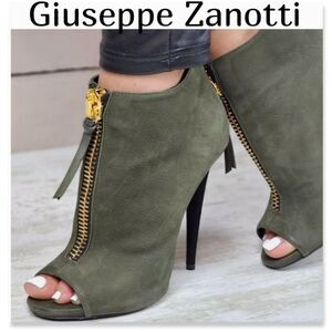 Giuseppe Zanotti Olive Green Peep Toe Front Zip Boots  Passione